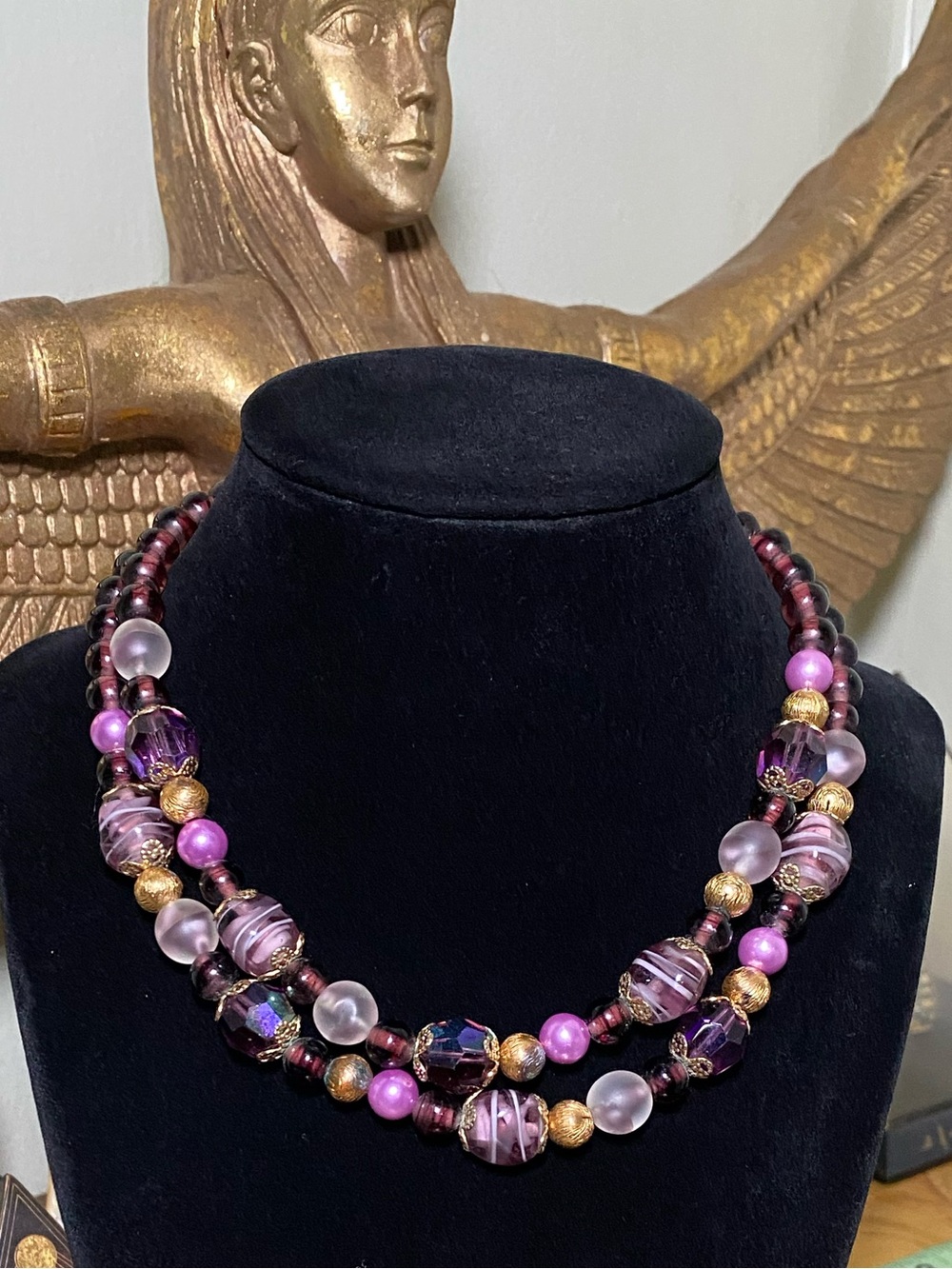 Vintage Coro Multicolor Purple Beaded Statement Necklace
